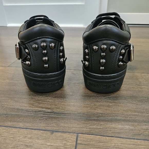 NWOT 🔴 Jimmy Choo Black Studded Leather Roman Sneakers - Size 39 1/2 - Picture 6 of 14